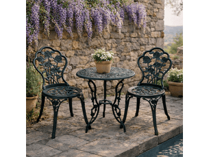 Salon de jardin 2 places – style néo-rétro – table ronde incluse
