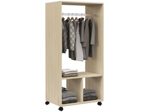 Armoire à roulettes avec tringle et étagères pour vêtements suspendus et pliés, 60 x 40 x 128 cm, naturel