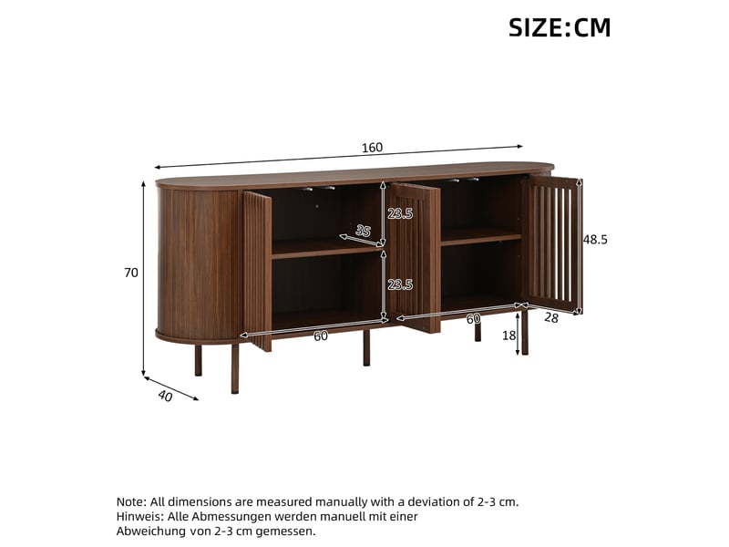  Buffet 160x40x70 cm à 4 portes coulissantes perforées en mdf coloris noyer  - Conforama E