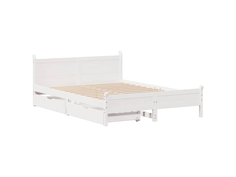  Lit double- lit adulte -  cadre de lit sans matelas blanc 150x200 cm bois de pin massif  - Conforama B