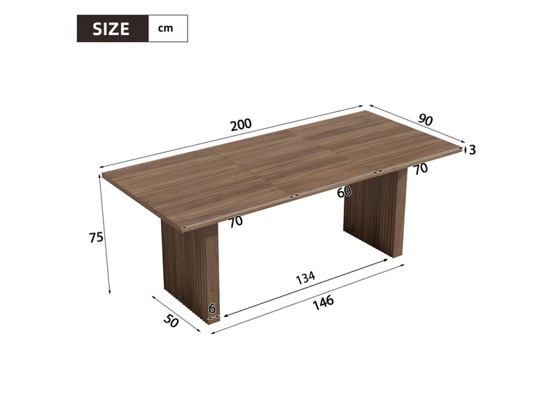  Table à manger extensible 140200x90 cm – noyer – 6 à 8 personnes, plateau rectangulaire épais, style épuré  - Conforama C
