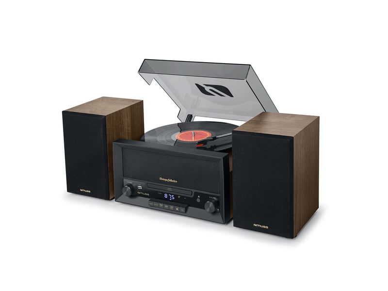  Platine vinyle muse mt-120 mb avec système cd, bluetooth, usb, stéréo 3 vitesses 33-45-78 tours  - Conforama A