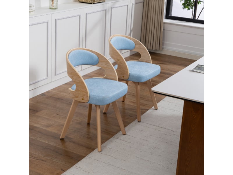  Ensemble de 2 chaises de salle à manger en bois – moderne, pivotantes, coussins coton-lin bleu – pour cuisine et salon  - Conforama E