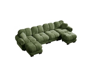 Canapé d'angle panoramique u 4 places 330x149x90 cm, ergonomique, dossier, déplaçables, 2 poufs, modulaire, revêtement en chenille, vert