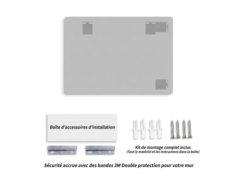 Miroir mural sans cadre 60x80 cm – miroir de salle de bain hd sans cuivre avec bords arrondis r50 – film anti-éclatement, fixation horizontale ou verticale – pour coiffeuse, chambre, entrée - Conforama B