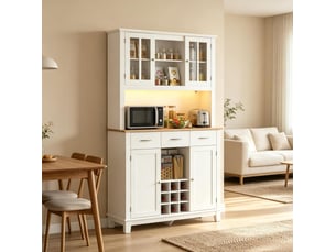 Buffet haut de cuisine blanc et décor chêne 100 x 39,5 x 180 cm, avec éclairage rgb
