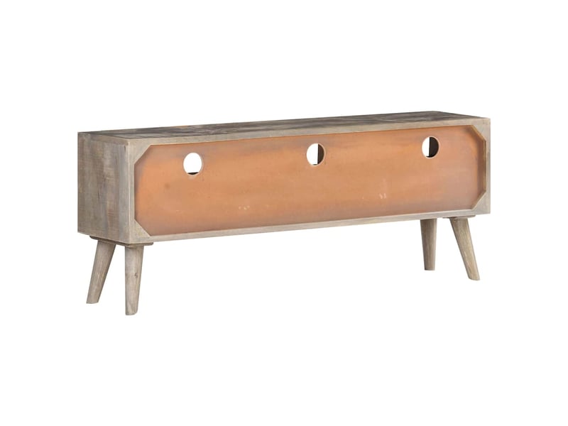  Meuble tv - banc tv - meuble de rangement gris 130x35x51 cm bois massif de manguier brut  - Conforama D