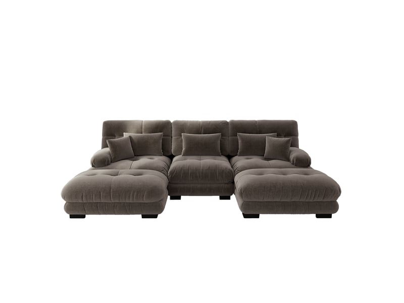  Canapé d’angle modulable convertible 3 places avec poufs en chenille marron 313 x 145 x 81 cm  - Conforama A