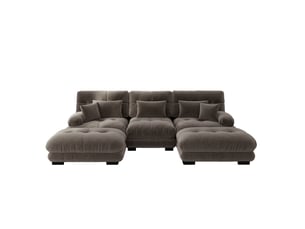 Canapé d’angle modulable convertible 3 places avec poufs en chenille marron 313 x 145 x 81 cm