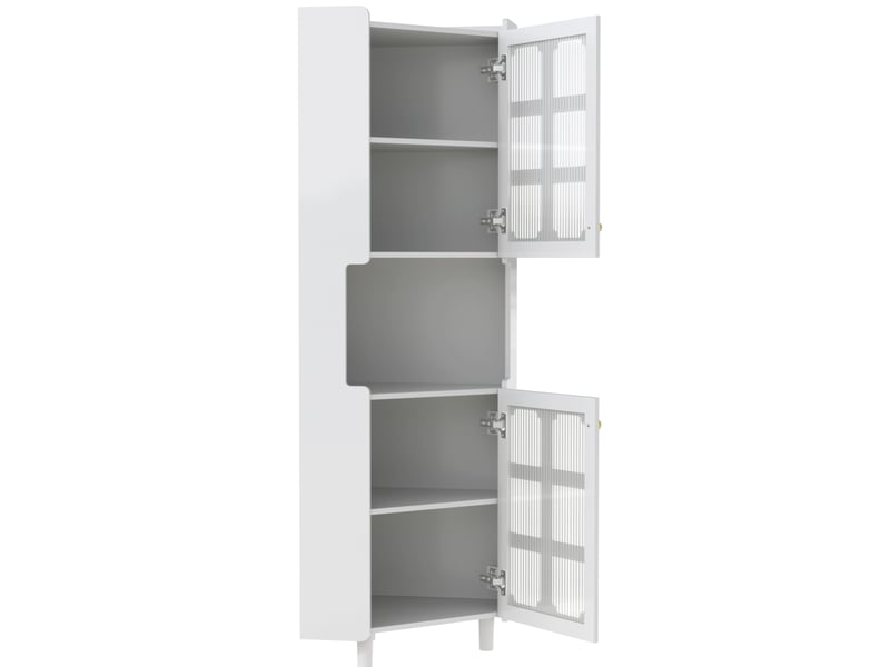  Meuble d'angle blanc avec couche de vernis &amp; éclairage led – meuble multifonction pour salon, bibliothèque, salle de bain, chambre, salle à manger, plaque mdf avec surface laquée blanche  - Conforama A