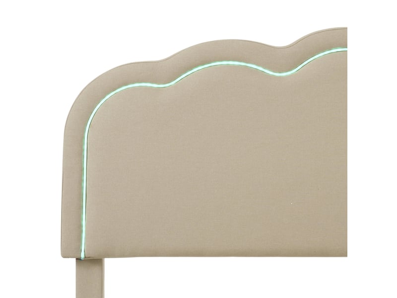  Lit led 90x200 style contemporain, cadre rembourré beige en lin avec tête de lit réglable et sommier à lattes  - Conforama D