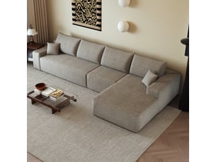 Canapé d’angle modulable 340 x 175 x 83 cm 4 places, méridienne en l, assise profonde, sans montage, canapé compressé, chameau