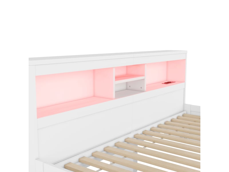  Lit banquette 90x200 cm avec tiroirs et éclairage led - canapé lit blanc avec prises usb intégrées  - Conforama R