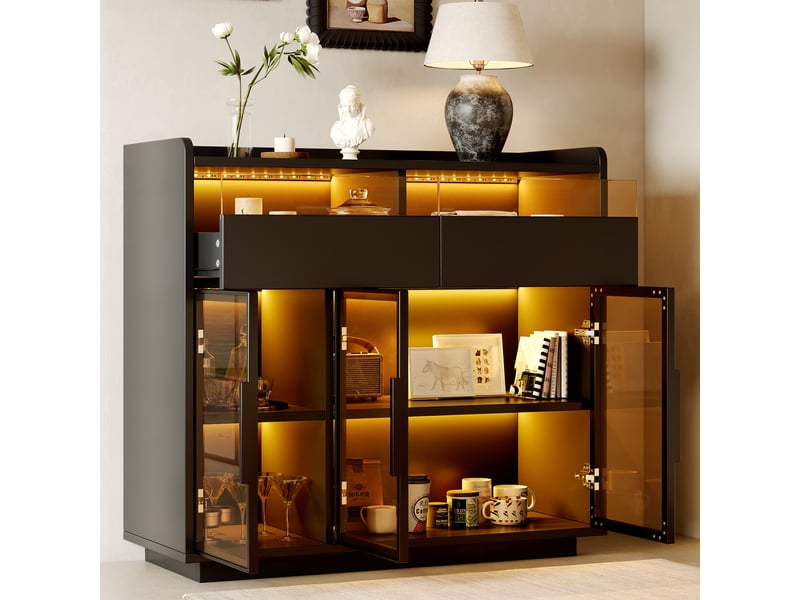  Vitrine noir 1 étagère led - 100x91,5 cm mdf  - Conforama D