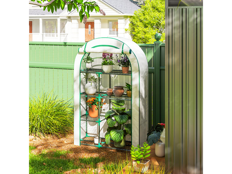  Mini serre à 4 niveaux avec bâche en plastique, portable, porte enroulable, 100 x 45 x 160 cm, blanche  - Conforama D