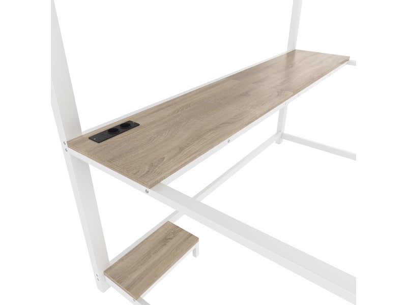  Lit mezzanine enfant 140x200 cm avec led, bureau et usb, métal et mdf, blanc, sans matelas  - Conforama R
