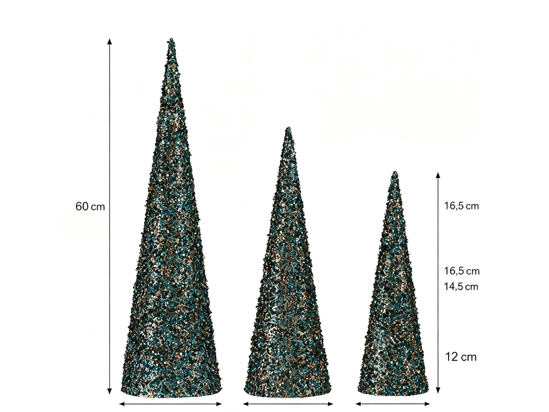  Cônes de noël krist+ bleu or pailletés lot de 3 S3612041 - Conforama B
