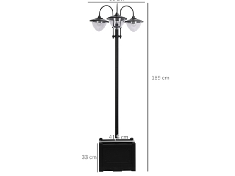  Lampadaire solaire d’extérieur à 3 lanternes noir avec base pot de fleurs - 60 x 55 x 189 cm  - Conforama D