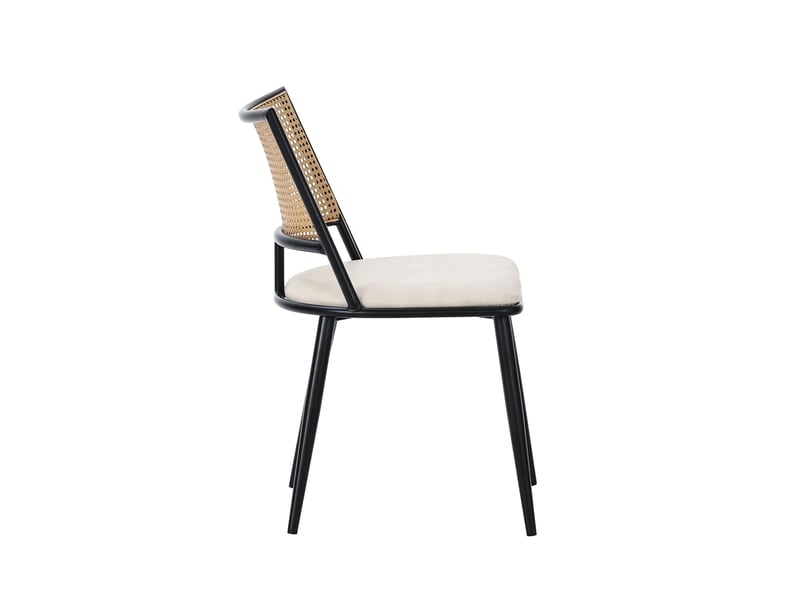 Chaises de salle à manger, lot de 6 avec dossier en rotin et assise rembourrée, en pu et métal noir - Conforama E