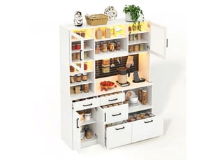 Buffet de cuisine haut blanc avec prise et éclairage led, 145x40x185 cm