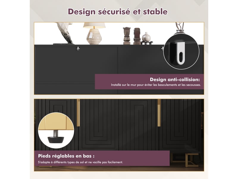 Buffet 2 portes avec 4 compartiments de rangement pour salle à manger en mdf 152×40×75 cm noir - Conforama C