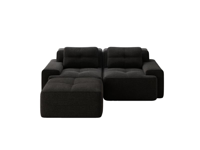  Canapé d'angle, canapé convertible – 2 places, sans cadre, en velours tricoté, assise profonde, avec pouf, noir  - Conforama B