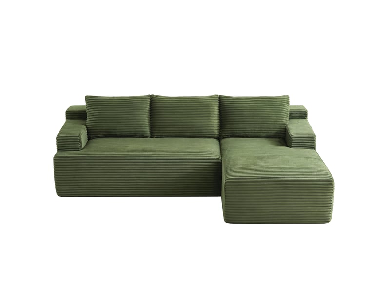  Canapé d’angle 4 places vert en velours côtelé, style nuage avec méridienne gauche, modulable et convertible  - Conforama A