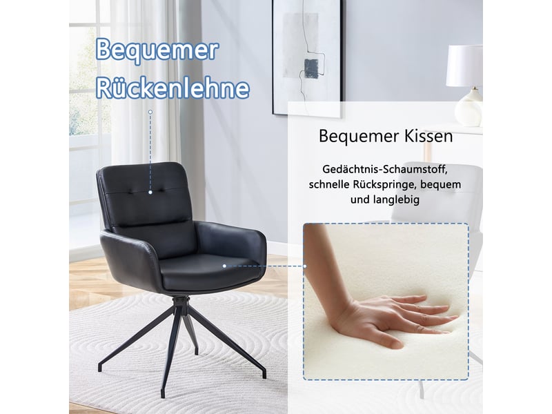  Lot de 2 chaises de salle à manger pivotantes,55x50x85 cm,pu,noir  - Conforama D