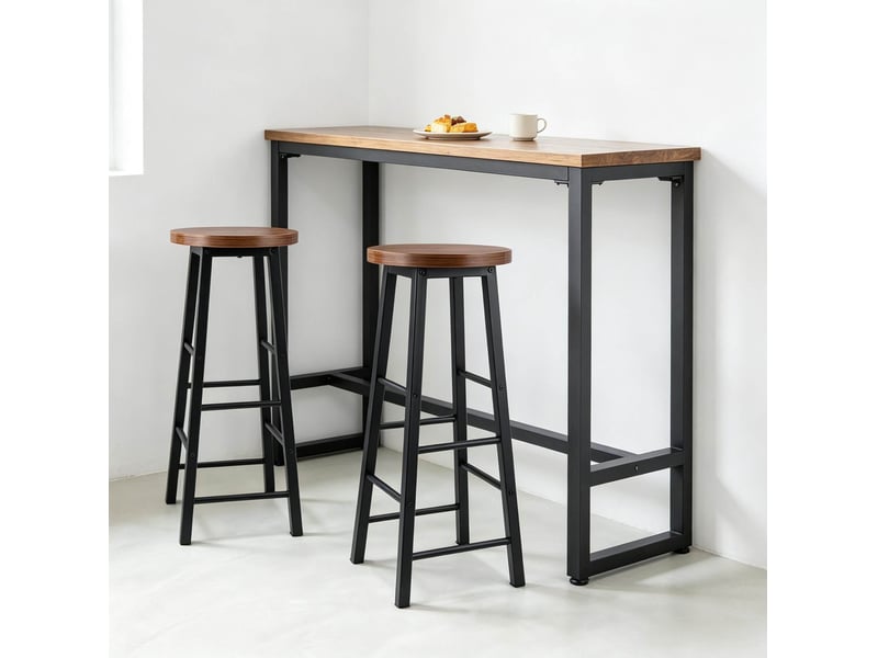  Tabouret de bar lot de 2 style industriel avec repose-pieds et patins de protection en mdf et métal marron  - Conforama B