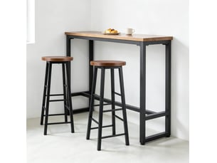 Tabouret de bar lot de 2 style industriel avec repose-pieds et patins de protection en mdf et métal marron