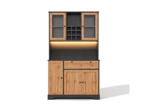 Armoire de rangement haute vitrée avec porte, étagère à épices intégrée,éclairage led changeant de couleur, prise, 180 × 105 × 40 cm