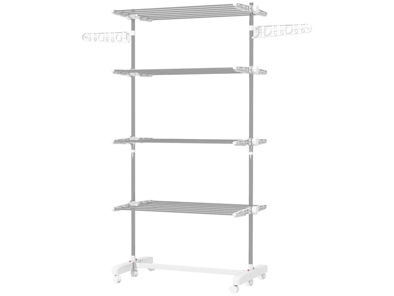  Séchoir à linge mobile sur roulettes, 4 niveaux, pliable, en acier inoxydable, blanc et argent, 142 x 55 x 172 cm  - Conforama B