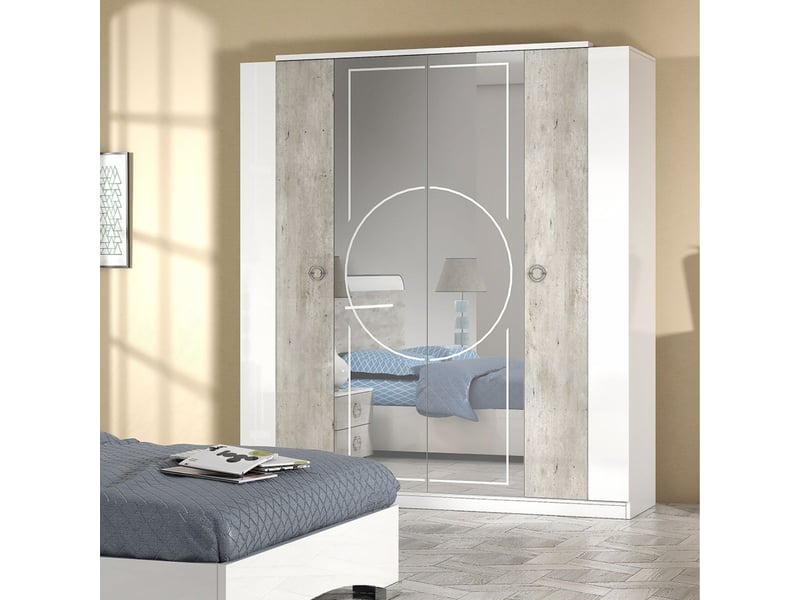  Armoire 4 portes avec miroir aspect béton et blanche - chayane CHAYANE - Conforama B