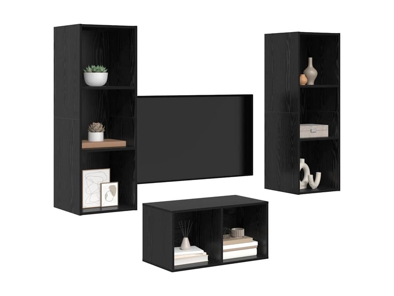 Ensemble meuble tv - banc tv - meuble de rangement chêne noir bois d'ingénierie  - Conforama C