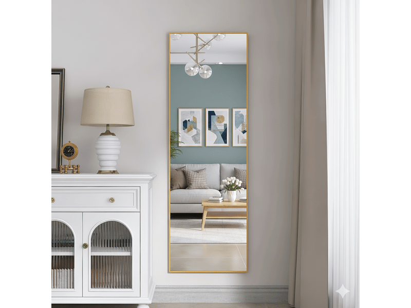 Miroir sur pied 162x53cm doré - miroir mural pleine longueur - cadre en alliage d'aluminium - verre trempé hd anti-explosion - Conforama C