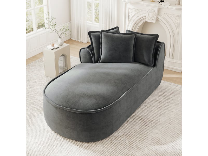 Canapé méridienne gauche 2 places en chenille gris avec coussins inclus et assise profonde - Conforama W