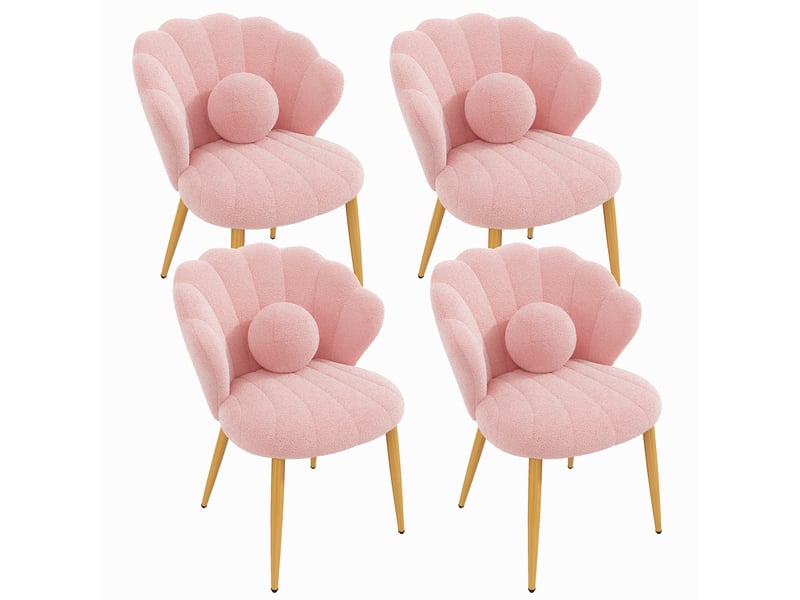  Lot de 4 chaises de salle à manger effet bouclette rose, pieds dorés, 60x62,5x83 cm  - Conforama A