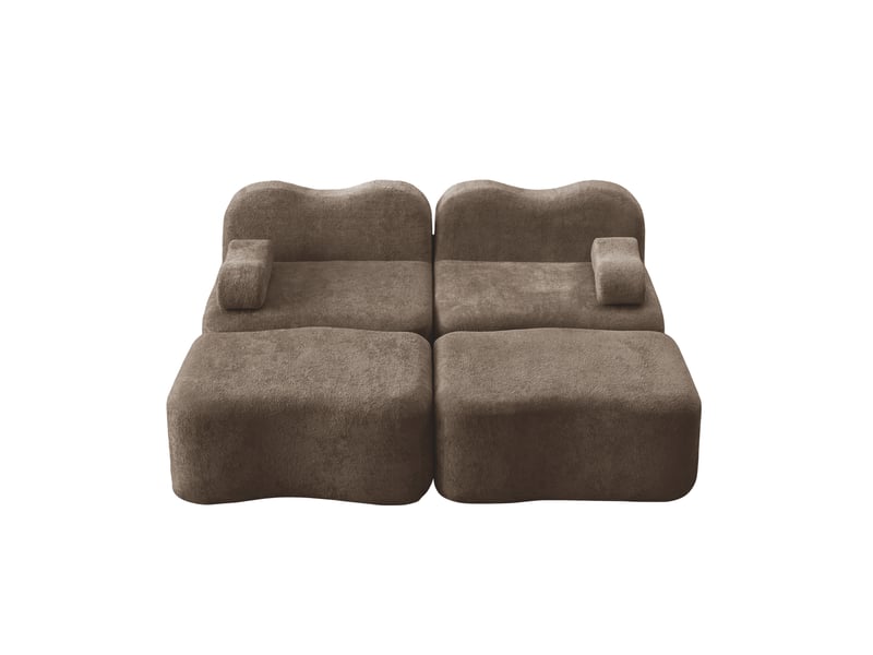 Canapé modulable 2 places 192x167x70 cm, dossier ondulé, mousse 32d, 2 poufs, velours, marron - Conforama A