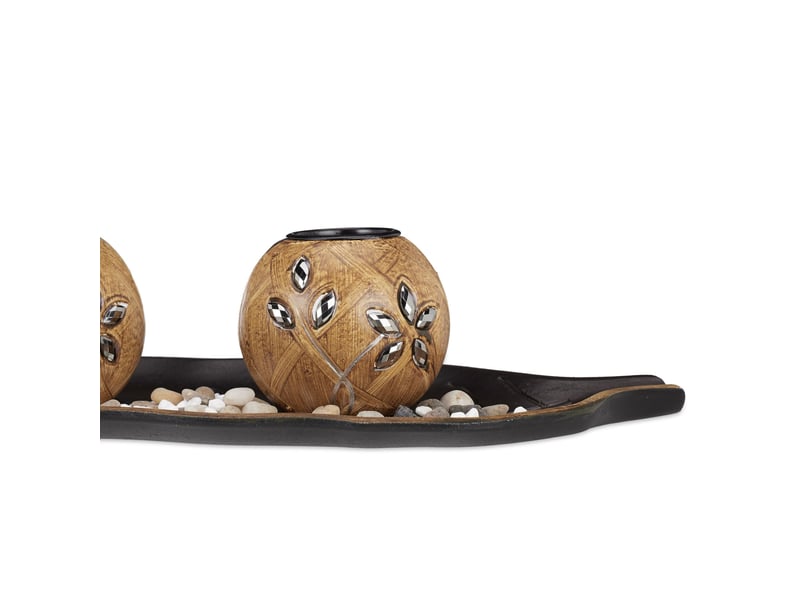  Porte-bougies décoratif pour table à manger 30 x 15 x 15 cm ambiance nature fleurs en bois marron 13_0003872  - Conforama C