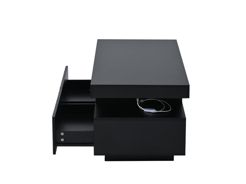  Table basse avec 2 tiroirs, niche ouverte et led pour salon 100×50×45 cm en panneaux de particules noir  - Conforama D