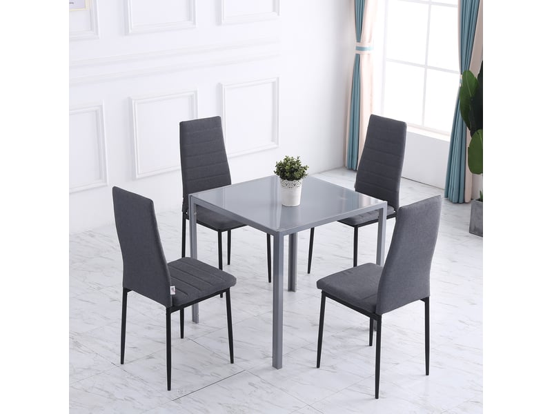  Lot de 4 chaises de salle à manger chaises de cuisine avec dossier haut pieds en métal et tissu en lin gris 41x50x97cm  - Conforama D