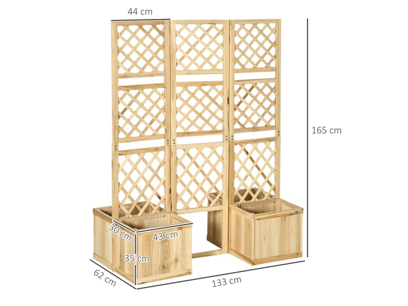  Paravent extérieur pliable avec 4 jardinières 133 x 62 x 165 cm – bois naturel – treillis décoratif  - Conforama C