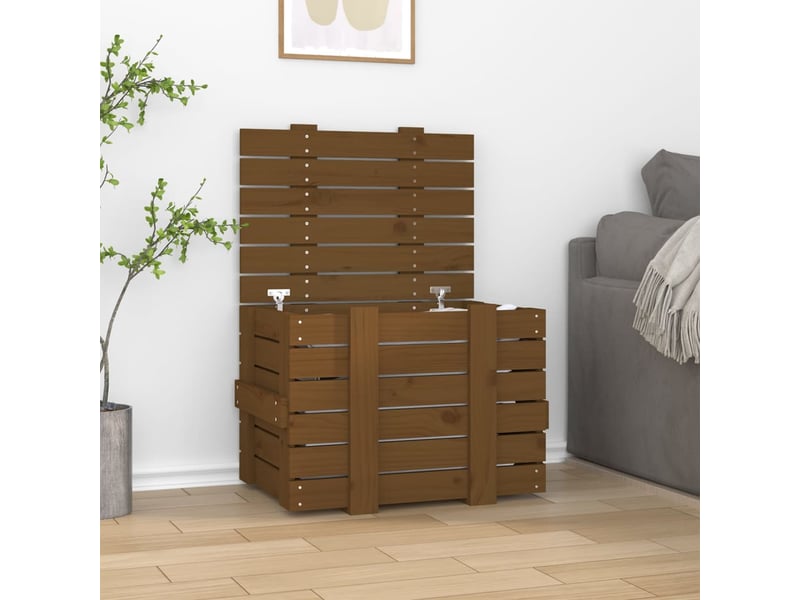  Boîte de rangement, coffre de rangement marron miel 58x40,5x42 cm bois massif pin  - Conforama B