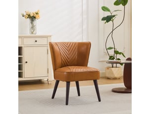 Fauteuil de salon avec surpiqûres diagonales et structure stable en cuir et bois d'hévéa marron clair 62 × 58 × 49 cm