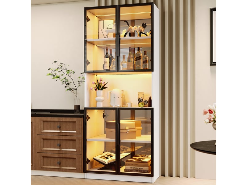  Vitrine 70x30x170 cm avec led, glasvitrine avec portes en verre esg gris et fond miroir, meuble d’exposition mdf pour salon cuisine salle à manger  - Conforama C