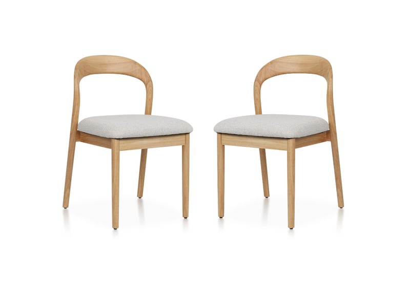  Lot de 2 chaises elena en bois d'hévéa et tissu chiné rembourré beige  - Conforama A
