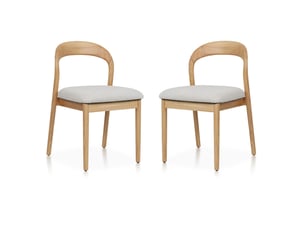 Lot de 2 chaises elena en bois d'hévéa et tissu chiné rembourré beige