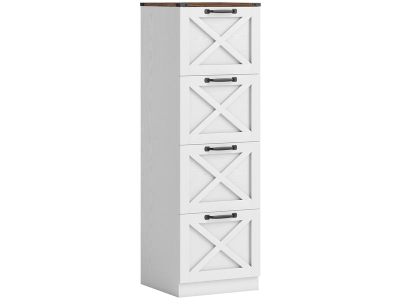  Caisson de bureau avec 4 tiroirs, dossiers suspendus pour formats lettrea4, style rustique, 40x40x131cm, blanc  - Conforama B