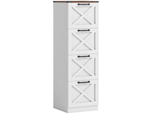 Caisson de bureau avec 4 tiroirs, dossiers suspendus pour formats lettrea4, style rustique, 40x40x131cm, blanc