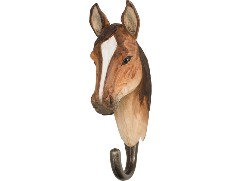  Patère animal en bois sculpté à la main et métal cheval pur sang arabe  - Conforama A